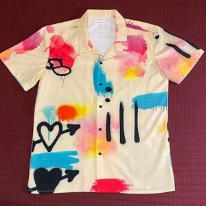 Men’s Medium PacSun Graffiti Print Button Down Shirt